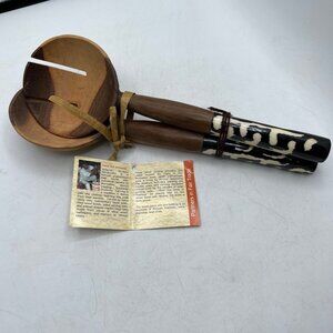 11-INCH OLIVE WOOD AND BONE HANDLES SALAD SERVING SET